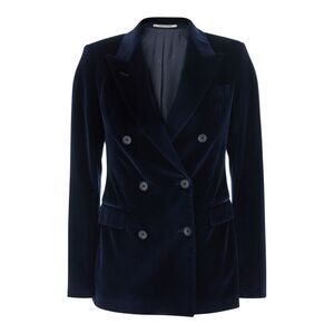 Tagliatore Women Paris Velvet Jacket With Collar And Pockets Blue Men